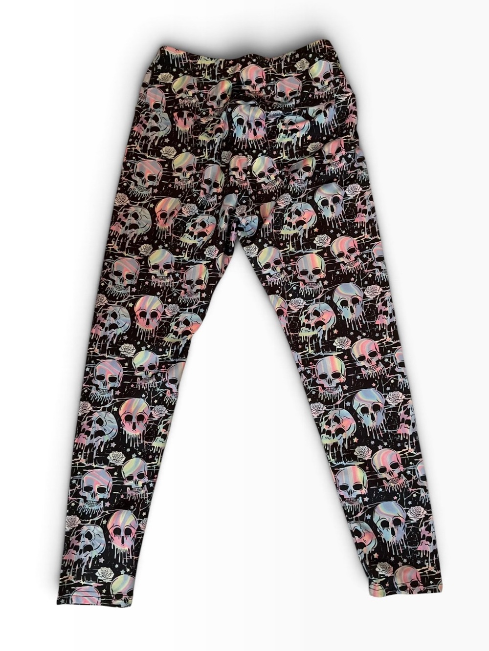 SHEIN Black Leggings with Pastel Skull Print